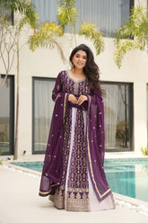 Attractive Purple Blooming Zari Work Gown